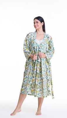 Dressing Gown/Robe - Cotton Lemon Bird
