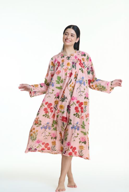 Nightwear - LONG Sleeve Pink Flowers, Size: XS