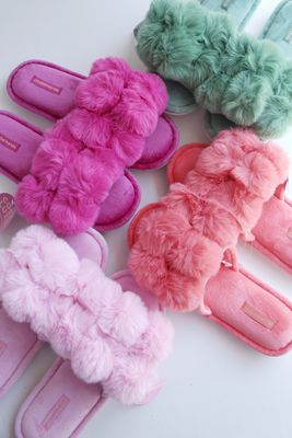 Slippers Open Toe - Ladies Cosy Luxe Pom Pom