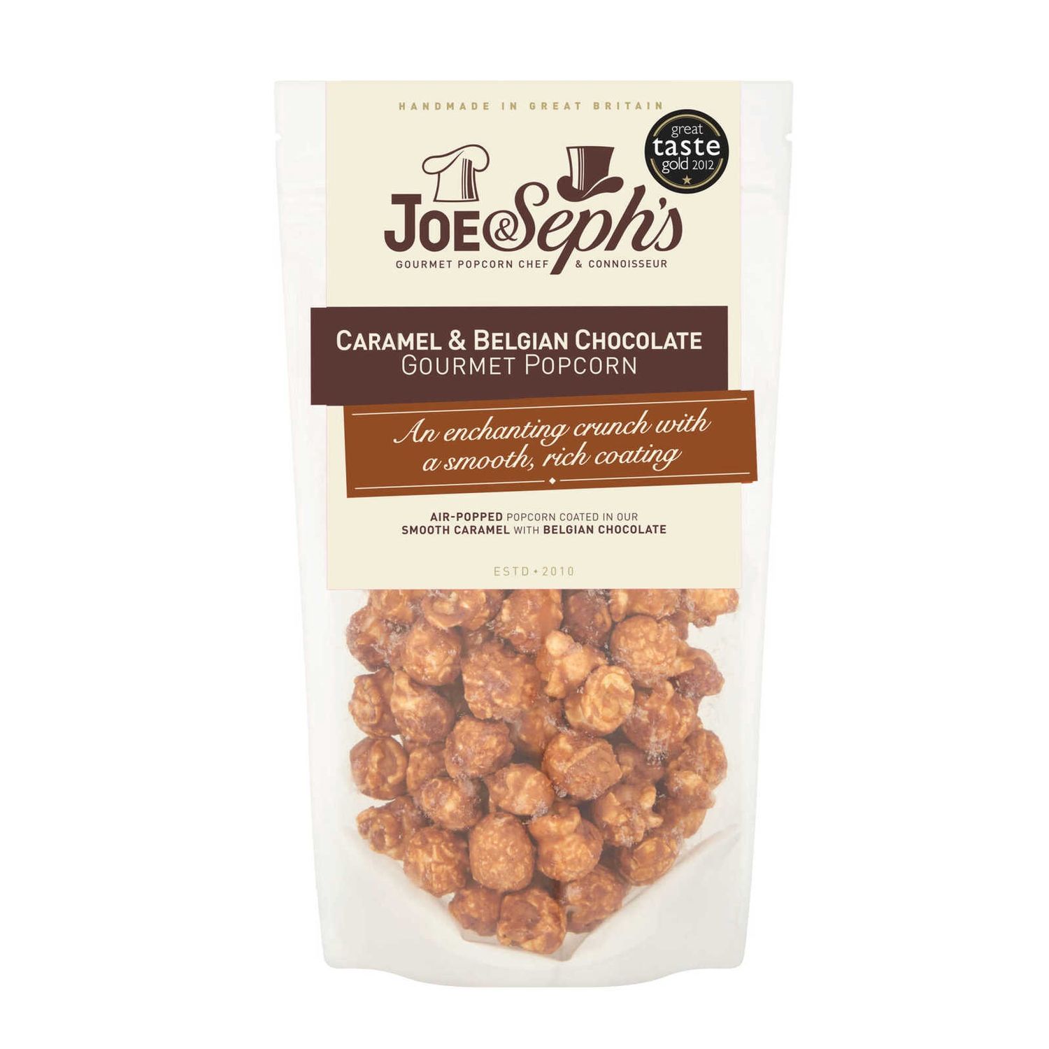Popcorn 80g - Joe &amp; Sephs, Flavour: Caramel &amp; Belgian chocolate