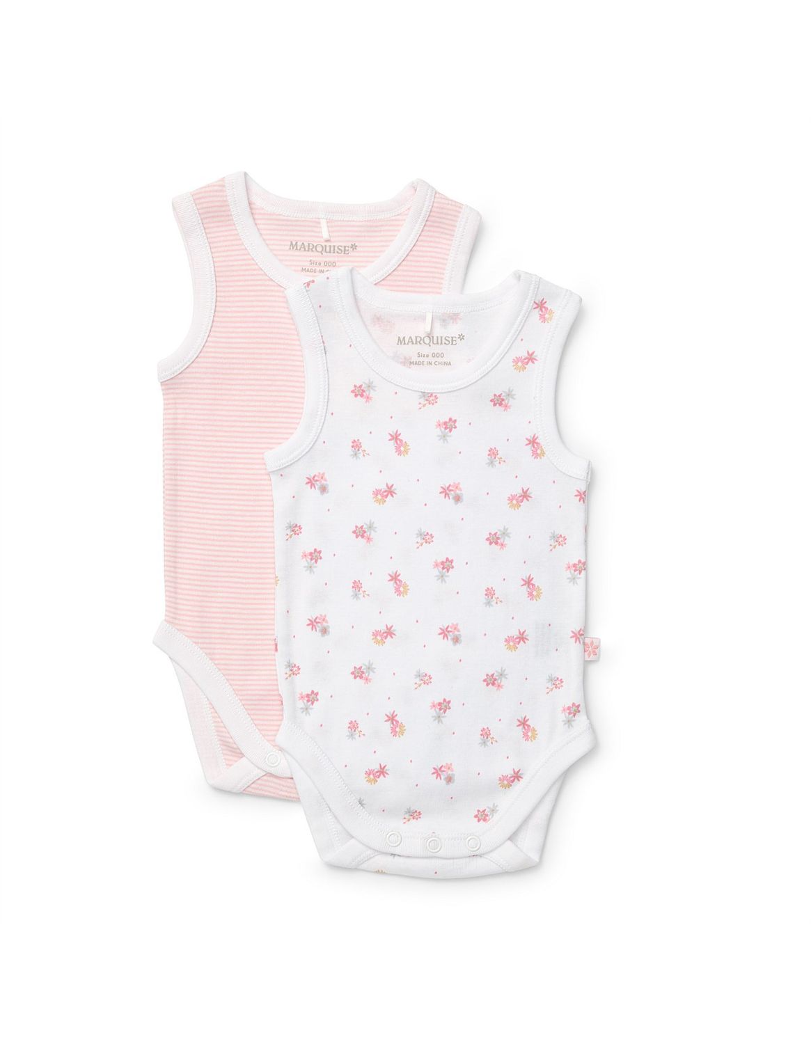 Bodysuit sleeveless - 2pk Floral &amp; Pink Stripe, Size: 000