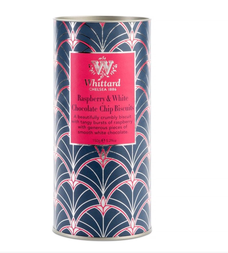 Whittard Festive Xmas Tube - Biscuits 150g, Flavour: Raspberry &amp; White Chocolate