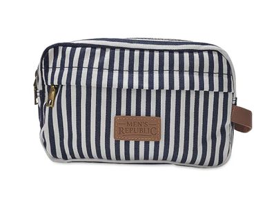 Bag - Toiletry Canvas and Leather - Navy Stripe