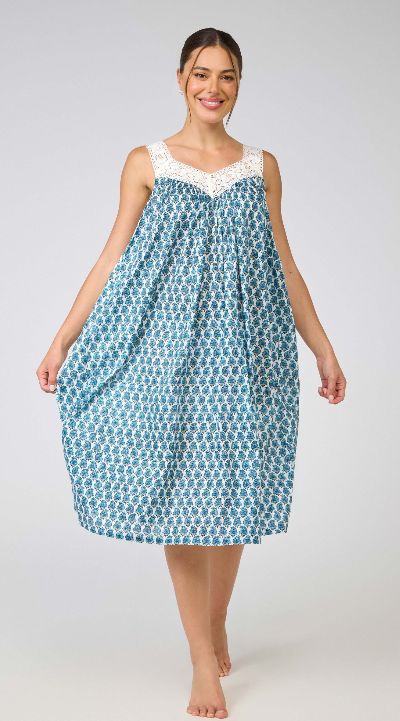 Nightwear - LACE V-Neck Sleeveless - Blue Paisley, Size: XS