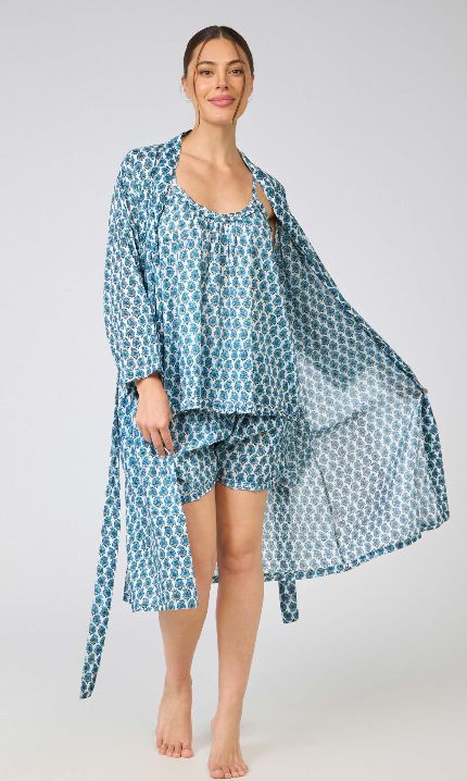 Dressing Gown/Robe - Blue Paisley, Size: S-M