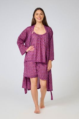 Dressing Gown/ Robe - Purple Red Floral