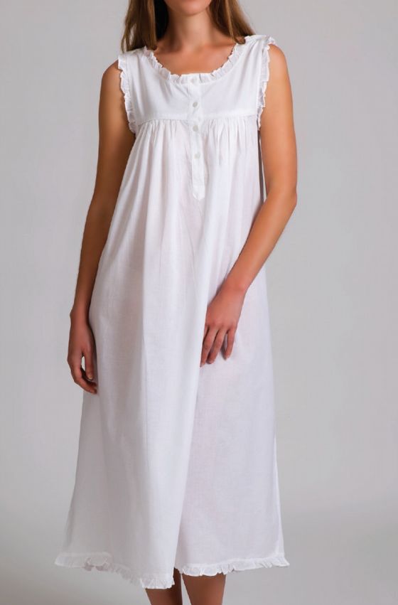 Nightwear - Shoulder-button Sleeveless Cotton White, Colour: White, Size: XS