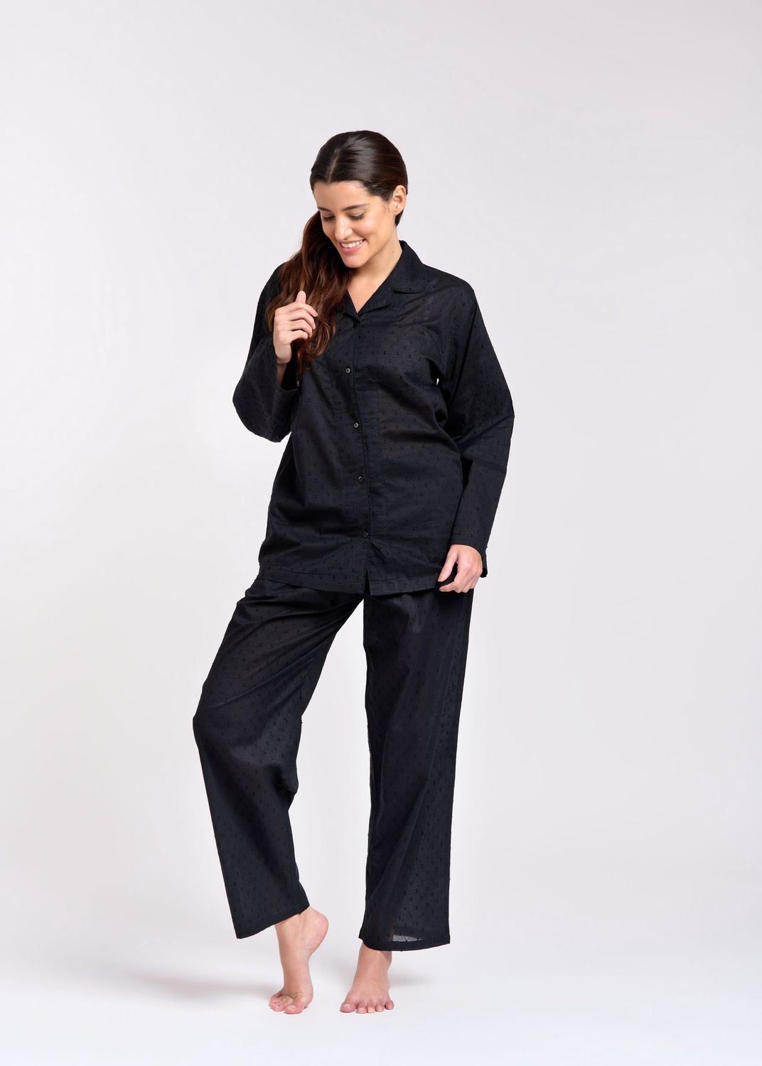 Nightwear - LONG Sleeve PJ Set - Pyjama, Size: XS, Style: Black Hail Spot