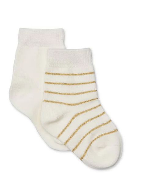 Socks 2pk  metalic stripe and plain - Marquise, Colour: Metallic Gold/Cream, Size: 0-6 months