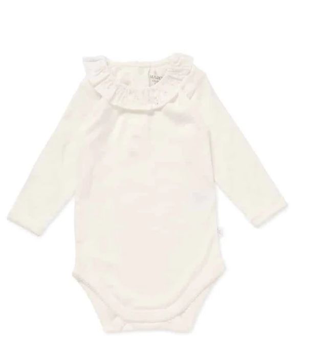 Bodysuit Longsleeve- Woven Collar with pink flowers, Size: 0000