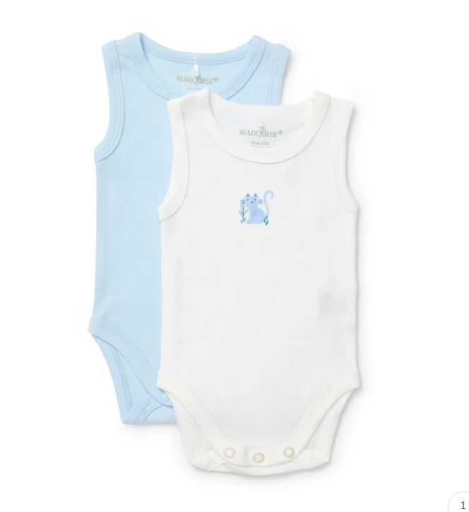 Bodysuit Sleeveless - 2pk Blue/White, Colour: Light Blue/White, Size: 0000