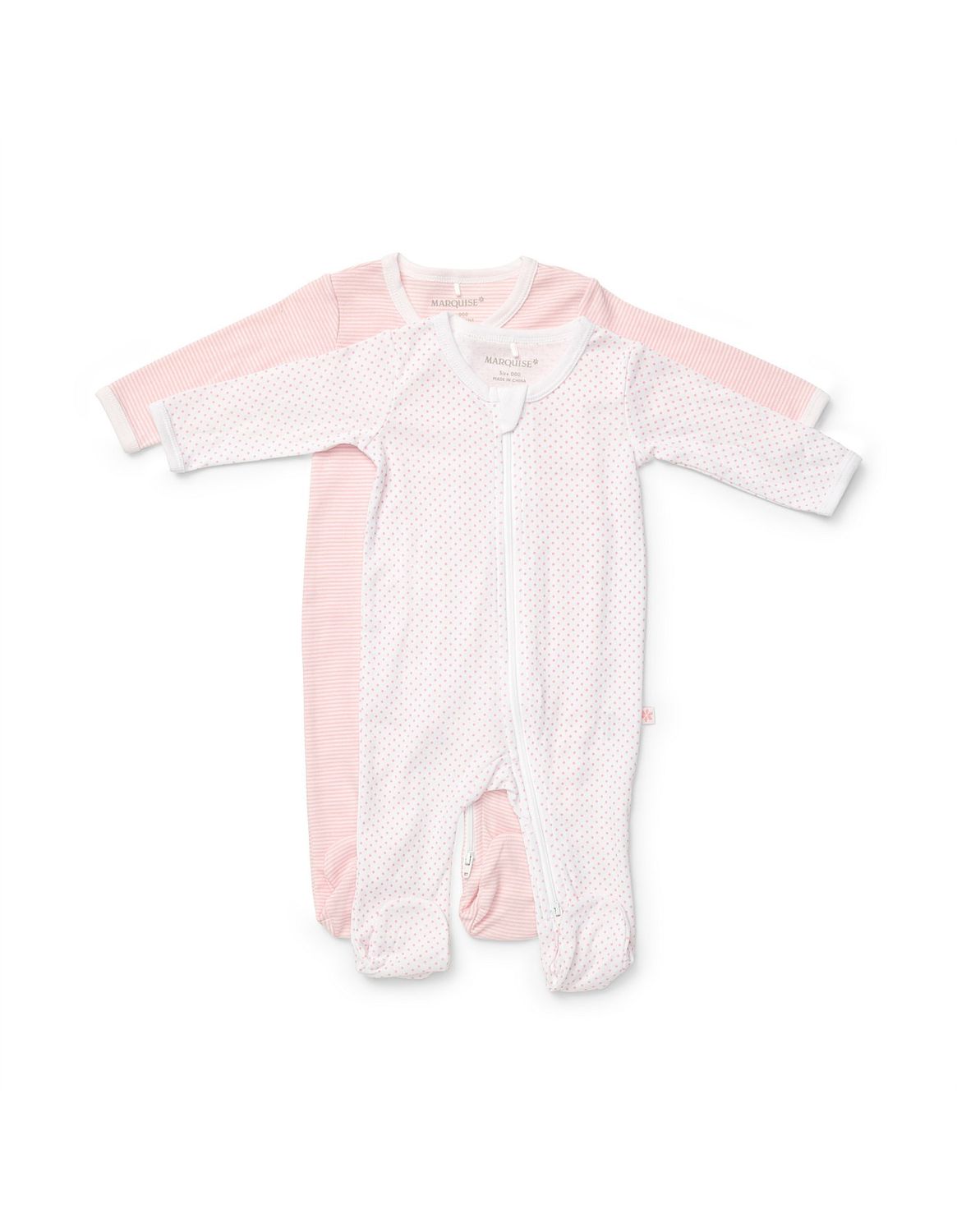Zipsuit - 2pk Longsleeve  Pink Dot &amp; Pink Stripe, Size: 0000
