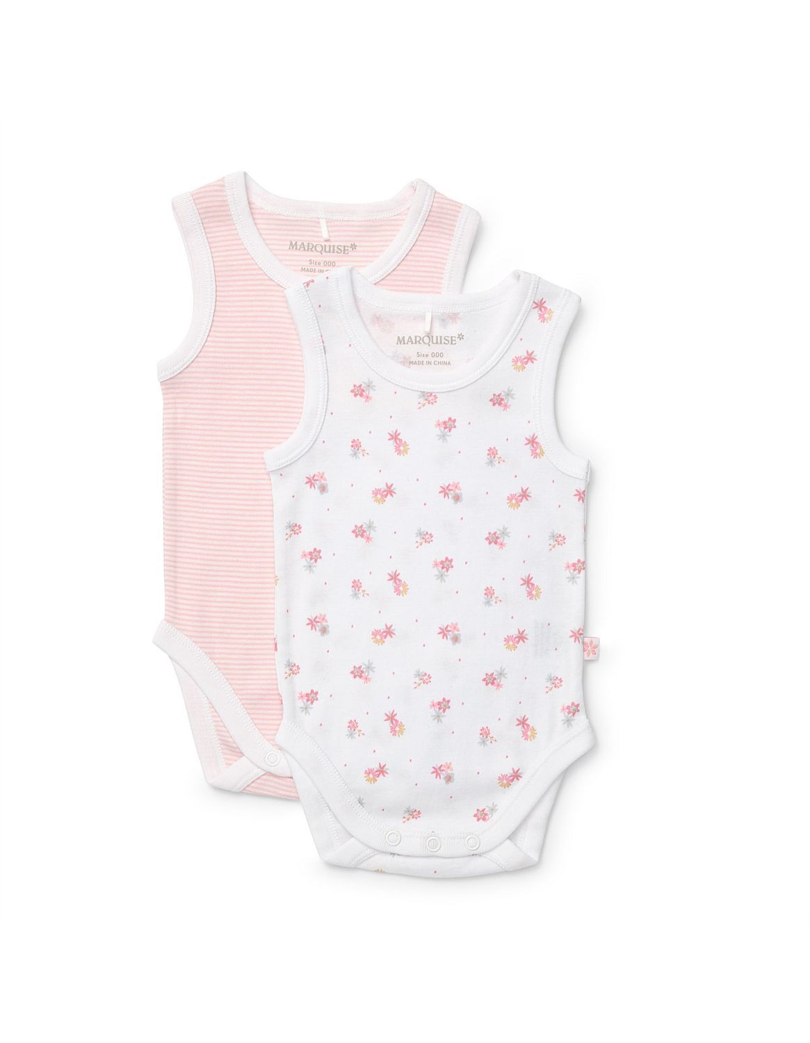 Bodysuit Sleeveless - 2pk Floral &amp; Pink Stripe, Size: 000