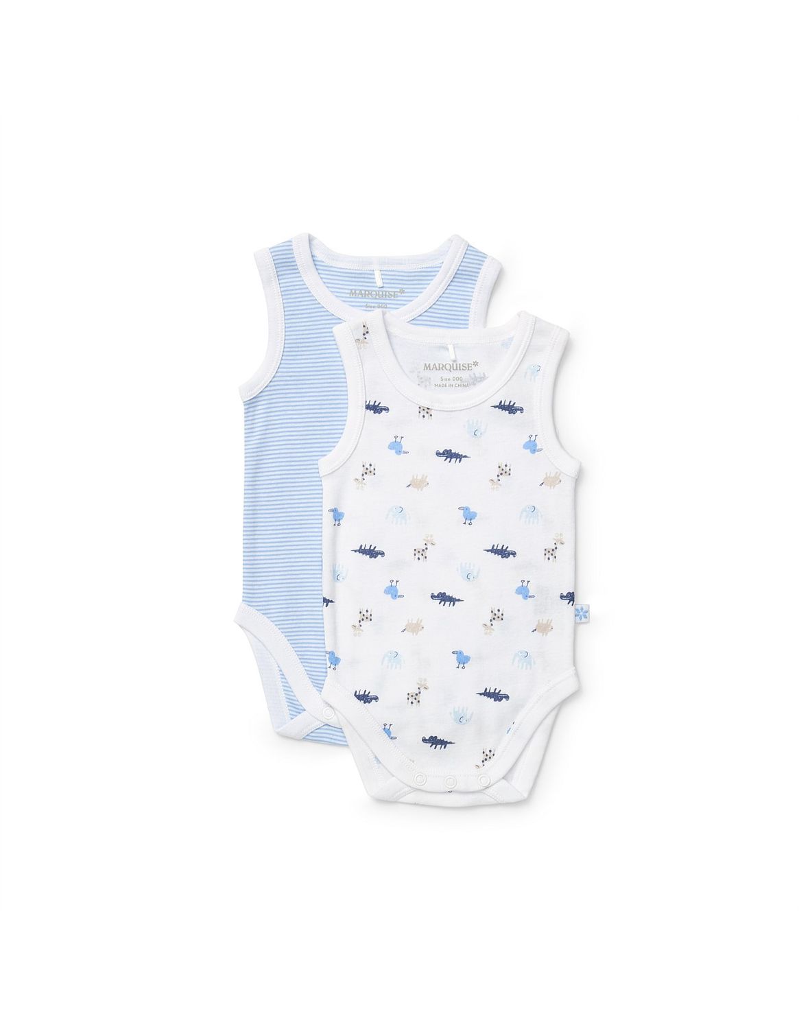 Bodysuit Sleeveless - 2pk Animals &amp; Blue Stripe, Size: 0000