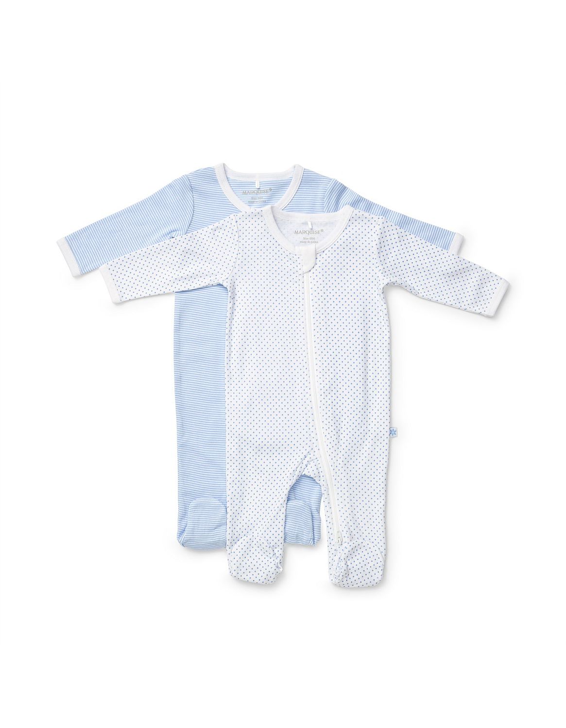 Zipsuit - 2pk Longsleeve Blue Dot &amp; Blue Stripe, Size: 0000