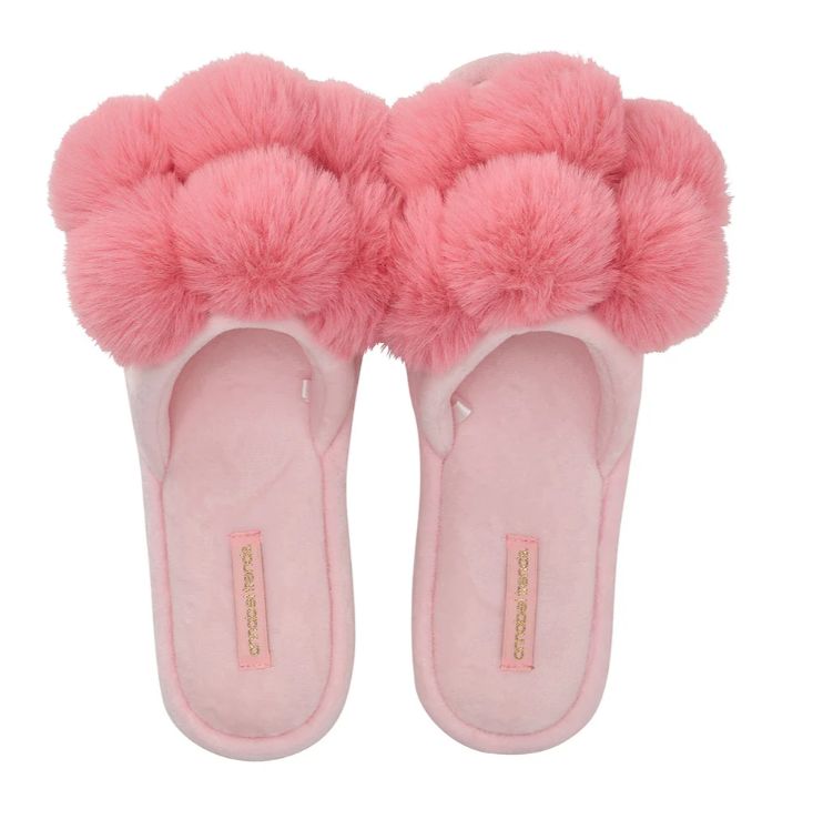 Slippers LARGE Open-Toe - Ladies Luxe PomPom, Colour: Shell Pink