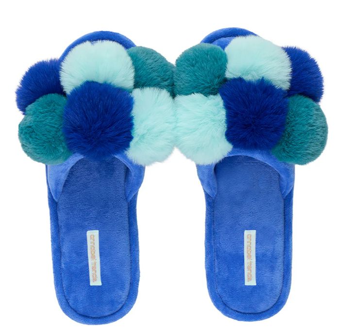 Slippers M/L Open-Toe - Checker Ladies Luxe PomPom