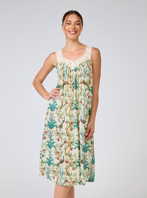 Nightwear - LACE V Neck Sleeveless - Peacock Palm, Size: XS