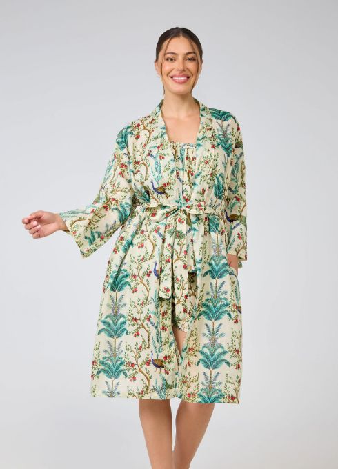 Dressing Gown/Robe - Peacock Palm - Cotton, Size: S-M