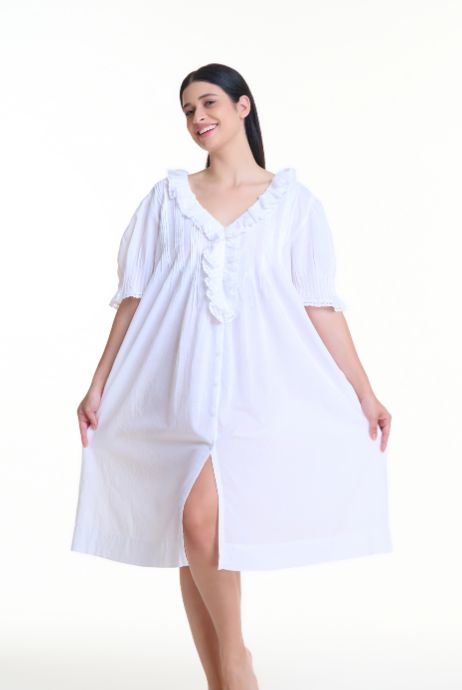 Nightwear - Short Sleeve Laced - White, Size: XS