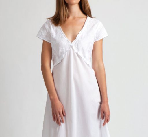 Nightwear - Capped Sleeve (with Embroidery) - White, Size: XS