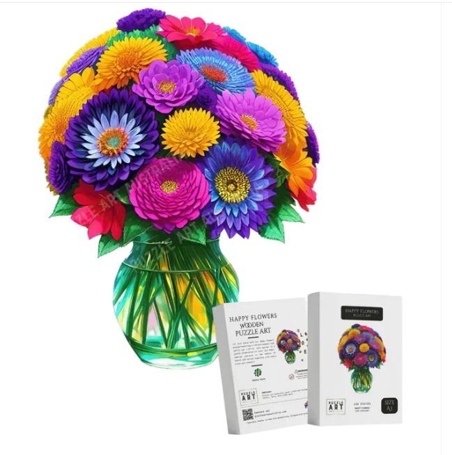 Wooden Puzzles - A3, Pattern: Happy Flowers, Size: A3