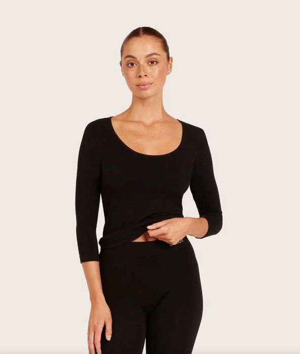 Top 3/4 Sleeve Baser Layer - Boody, Colour: Black, Size: XS