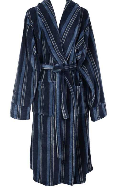 Bath Robe - Mens, Colour: Blue Stripe