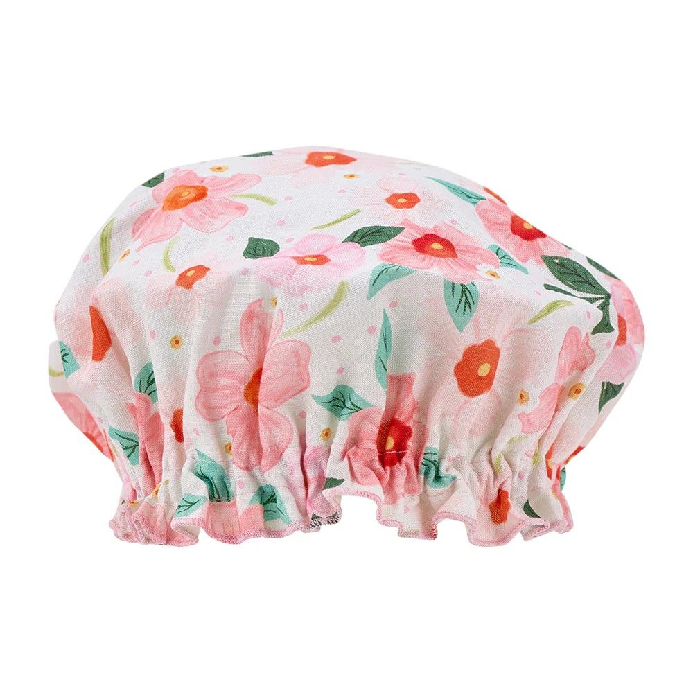 Shower Cap - LINEN, Pattern: Meadow Blush