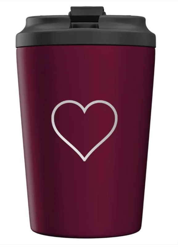 Reusable Cup HEART Ceramic 12oz, Colour: Pinot