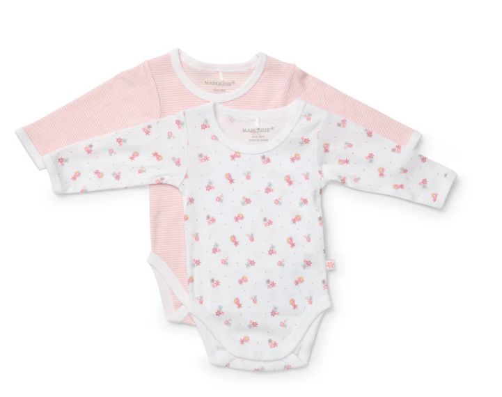 Bodysuit Longsleeve 2pk - Floral &amp; Pink Stripes, Size: 000