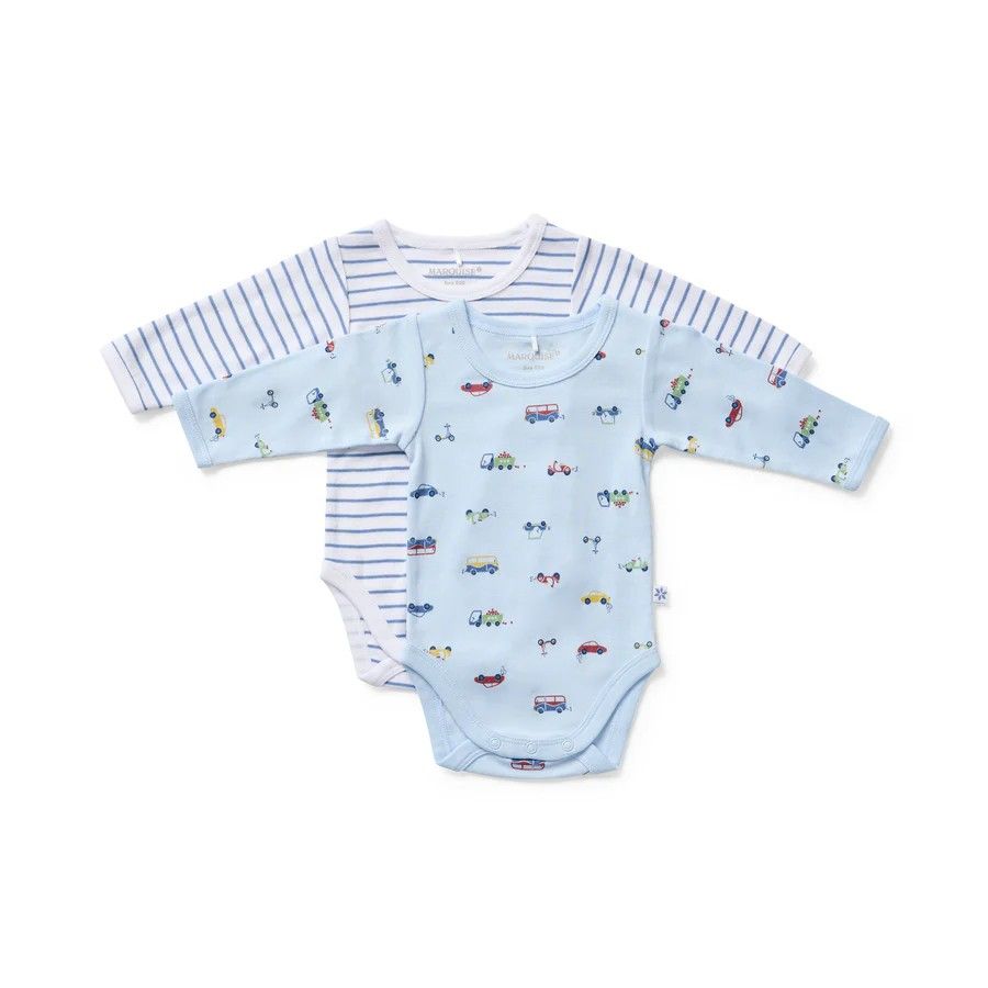 Bodysuit Longsleeve 2pk - On the Go (Blue Car/Stripe), Size: 000