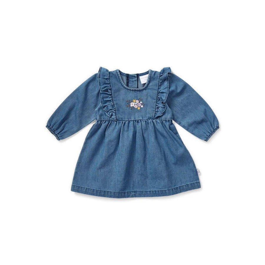 Dress Muslin- Longsleeve Floral Embroidered Chambray, Size: 000