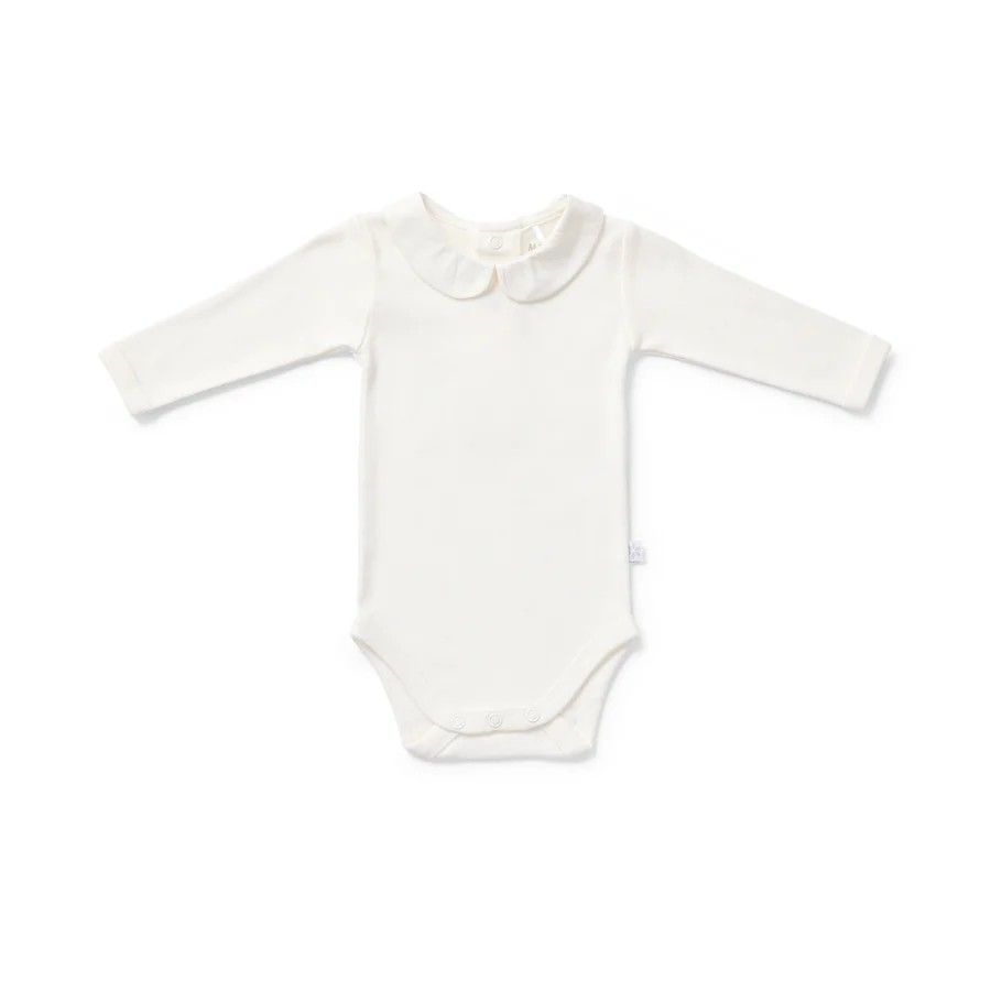 Bodysuit Longsleeve- Woven Collar Cream, Size: 000