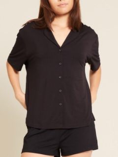 T-Shirt - Women's Button down Goodnight Sleep Tee - Boody, Colour: Black, Size: XS