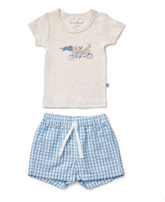 Tee &amp; Shorts Set - Blue Gingham, Size: 00