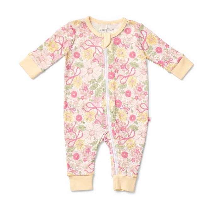 Zipsuit Footless Longsleeve - Floral Summer Garden, Size: 000