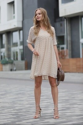 Swiss Dot Baby Doll V-Neck Dress