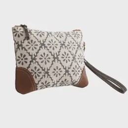 Rug Wristlet With Leather Corner