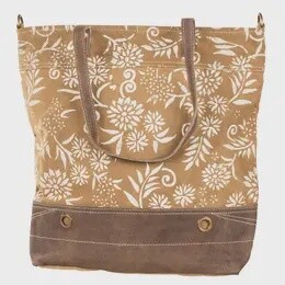 Tan Canvas, Floral Print Tote