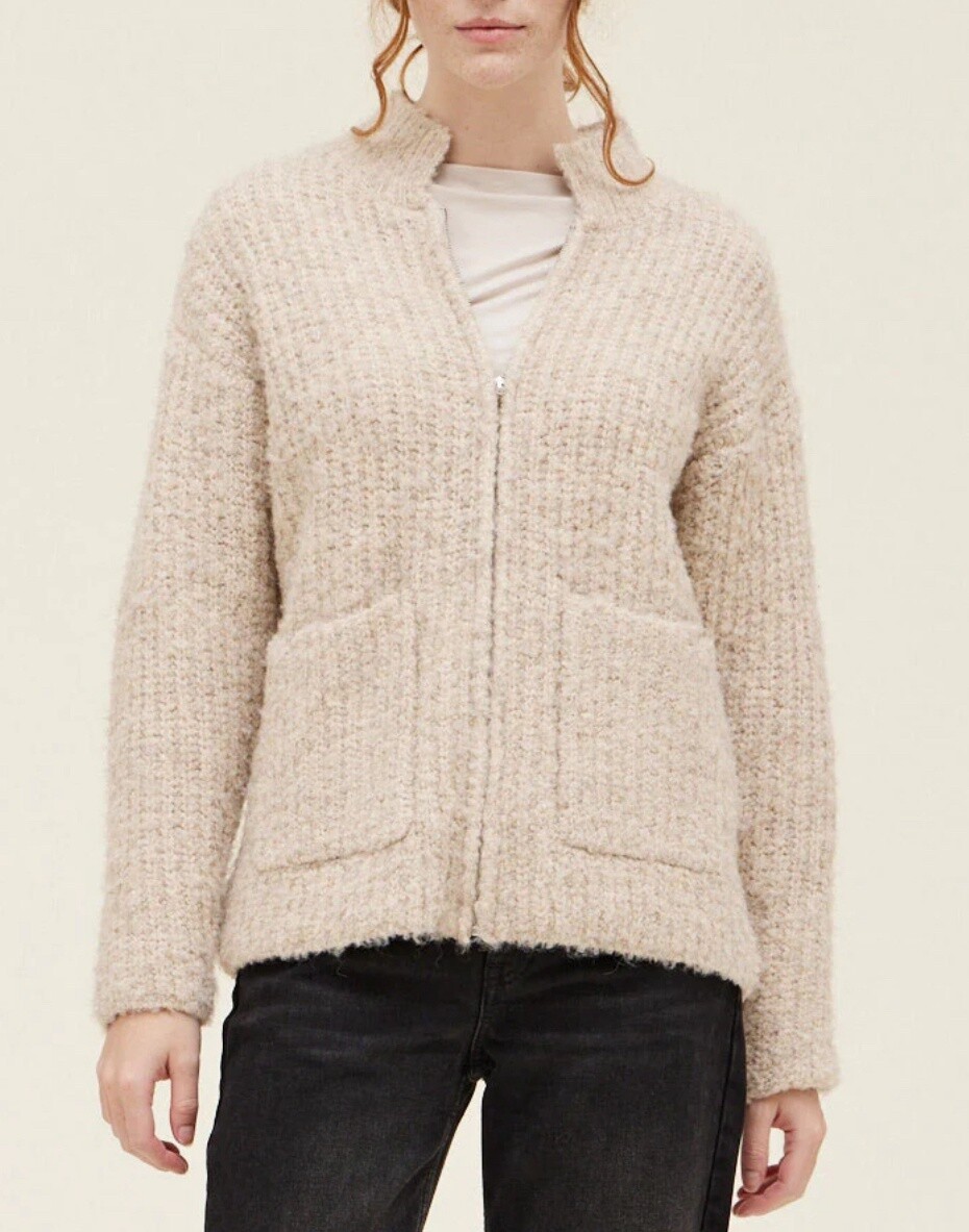 Plush knit zip jacket, Size: SM