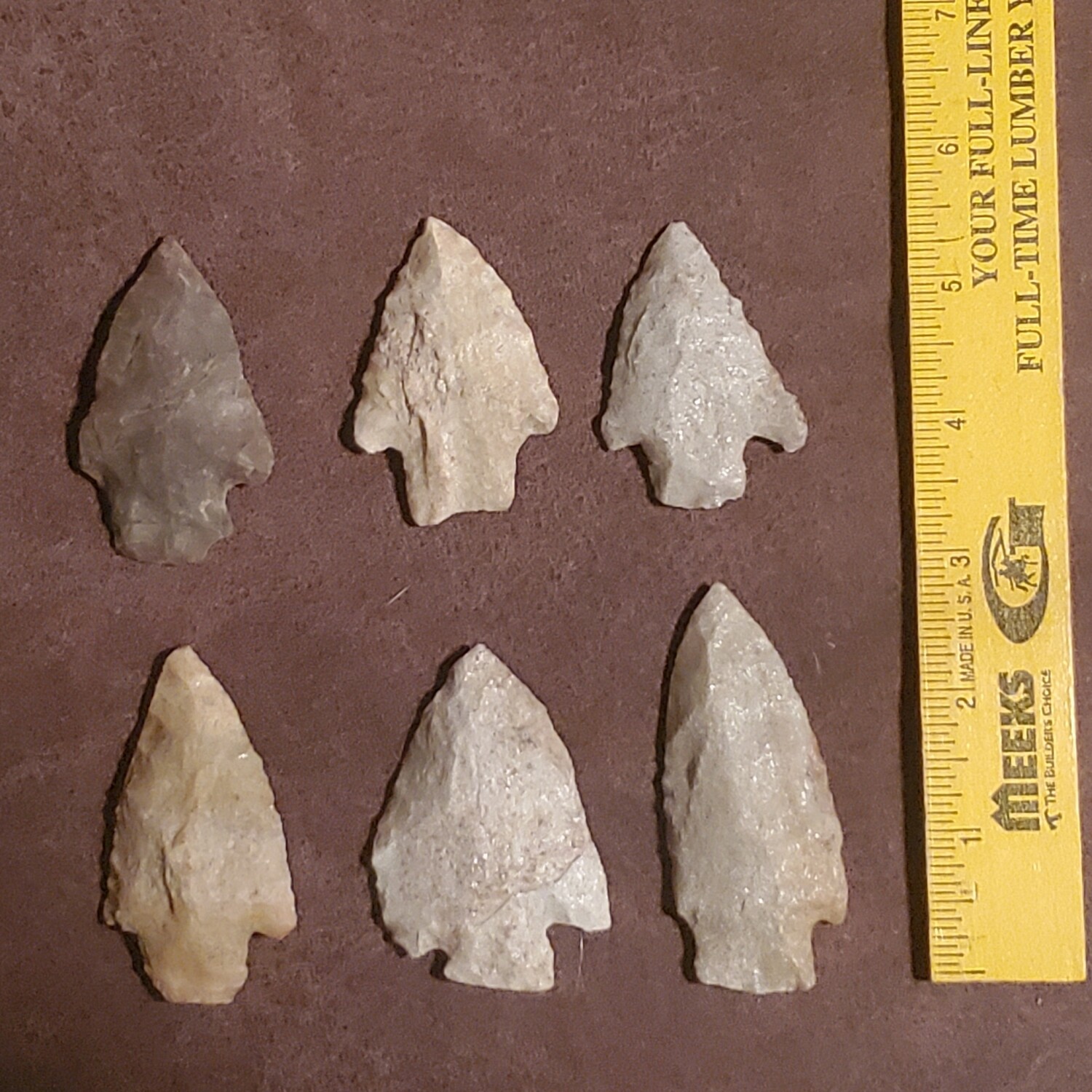 6 Archaic Quartzite Arrowheads