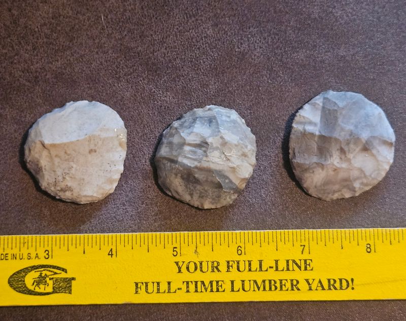3 Sun Disk Turtleback Scrapers Arrowhead Artifact