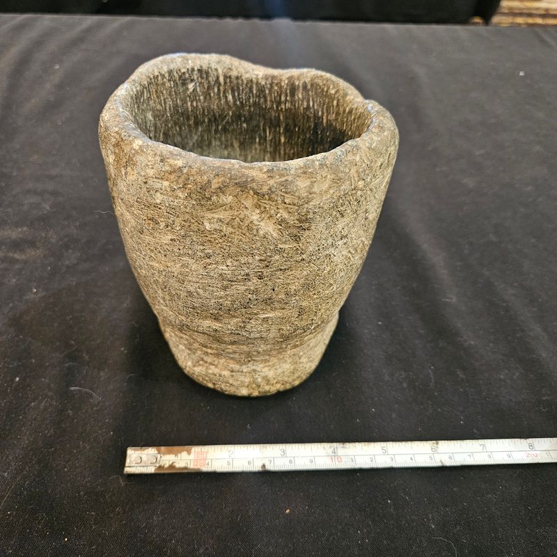 Prehistoric Native American Stone Bowl Mortar 5" × 5.5"