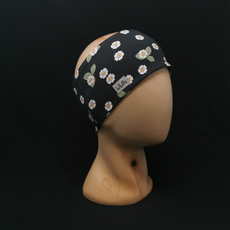 Blumen weiß schwarz - Stirnband