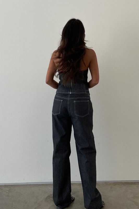 KIMBERLY LOW RISE STRIPED DENIM JEANS (DARK WASH)