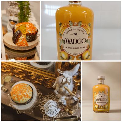 Panettone al Mango + Crema di liquore al Mango Panettone al Mango + Crema di liquore al Mango