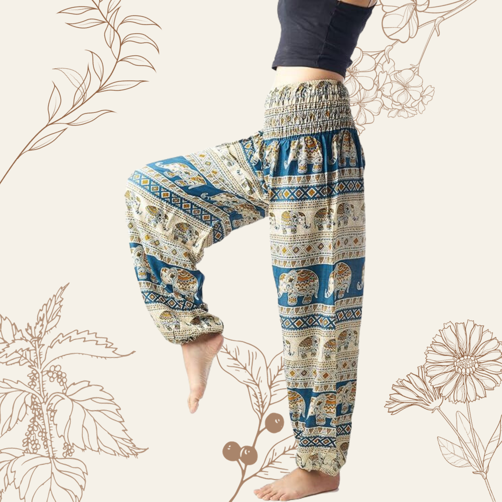 Lu's Chic Women's Thai Harem Pants Bohemian Yoga Pants Indian Loose Summer  Boho Hippie Pants Style4 6-8