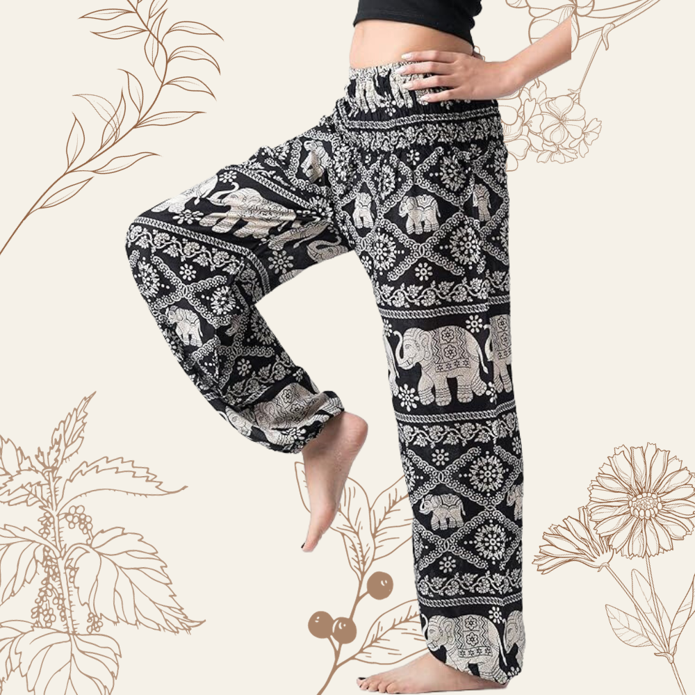 Elephant Boho Yoga Hippie Harem High Waisted Pants with Pocket - Women