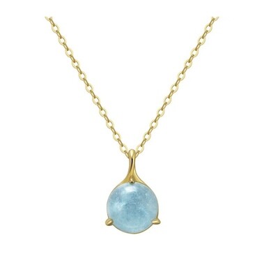 Breathtaking Gold Plated and 925 Silver Necklace with Natural Aquamarine.